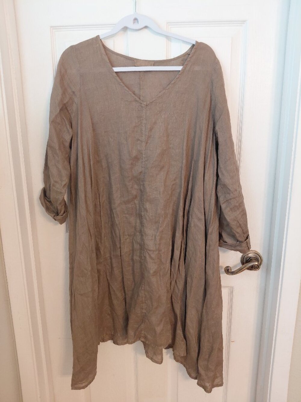 CP Shades 100% Linen Tunic Dress Brown Long Sleeve Relaxed Fit Spring Small